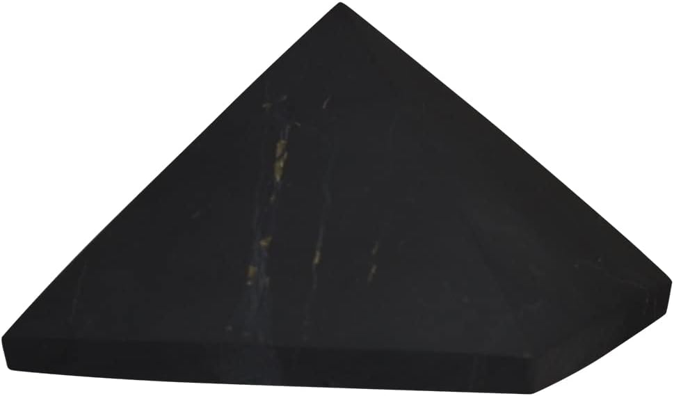 Authentic Shungite Pyramid Polished 50 Mm / 1.96" Chakra Energy Natural Healing Crystal Real Black Pyramid Home Office Protection Desk Decor Meditation Reiki Grounding Stone