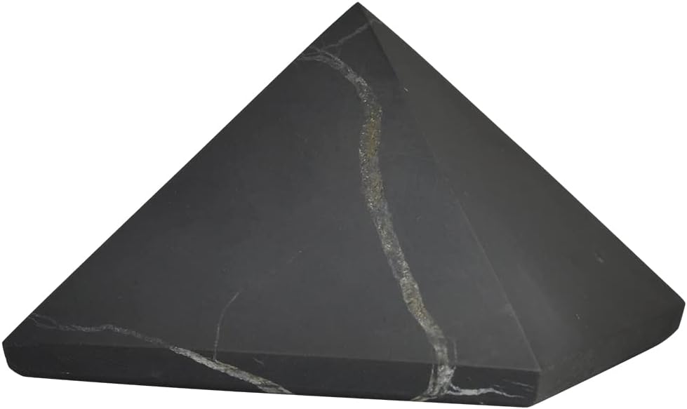 Authentic Shungite Pyramid Polished 50 Mm / 1.96" Chakra Energy Natural Healing Crystal Real Black Pyramid Home Office Protection Desk Decor Meditation Reiki Grounding Stone