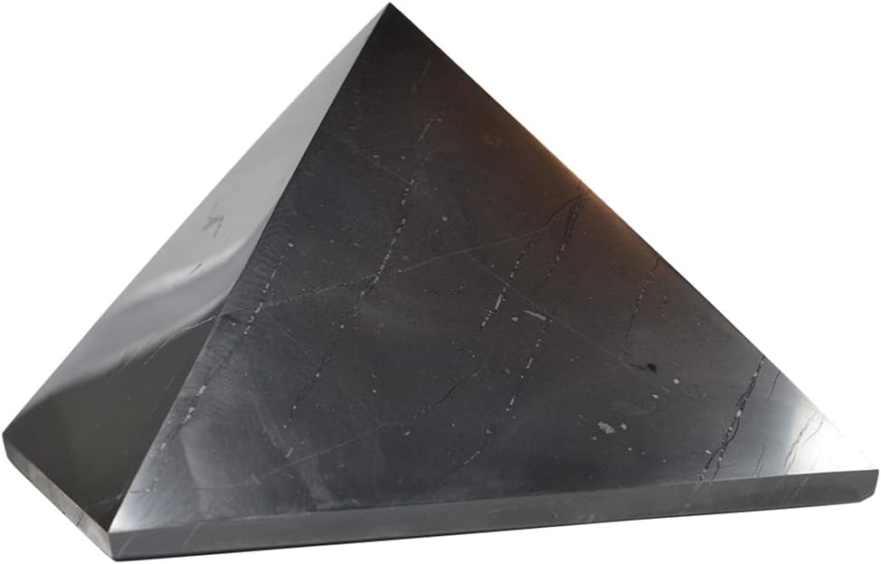 Authentic Shungite Pyramid Polished 50 Mm / 1.96" Chakra Energy Natural Healing Crystal Real Black Pyramid Home Office Protection Desk Decor Meditation Reiki Grounding Stone