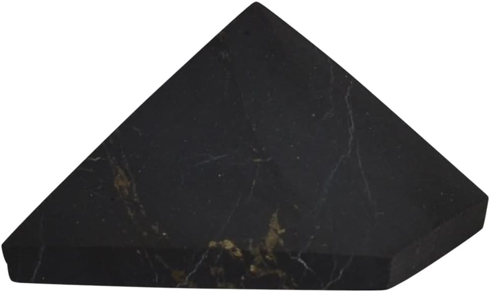 Authentic Shungite Pyramid Polished 50 Mm / 1.96" Chakra Energy Natural Healing Crystal Real Black Pyramid Home Office Protection Desk Decor Meditation Reiki Grounding Stone