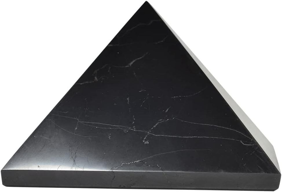 Authentic Shungite Pyramid Polished 50 Mm / 1.96" Chakra Energy Natural Healing Crystal Real Black Pyramid Home Office Protection Desk Decor Meditation Reiki Grounding Stone