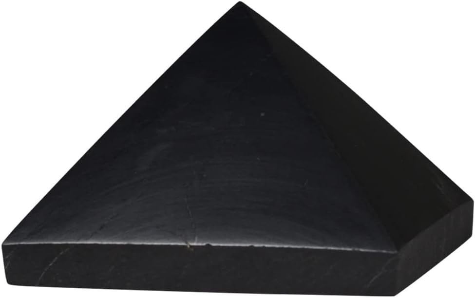 Authentic Shungite Pyramid Polished 50 Mm / 1.96" Chakra Energy Natural Healing Crystal Real Black Pyramid Home Office Protection Desk Decor Meditation Reiki Grounding Stone