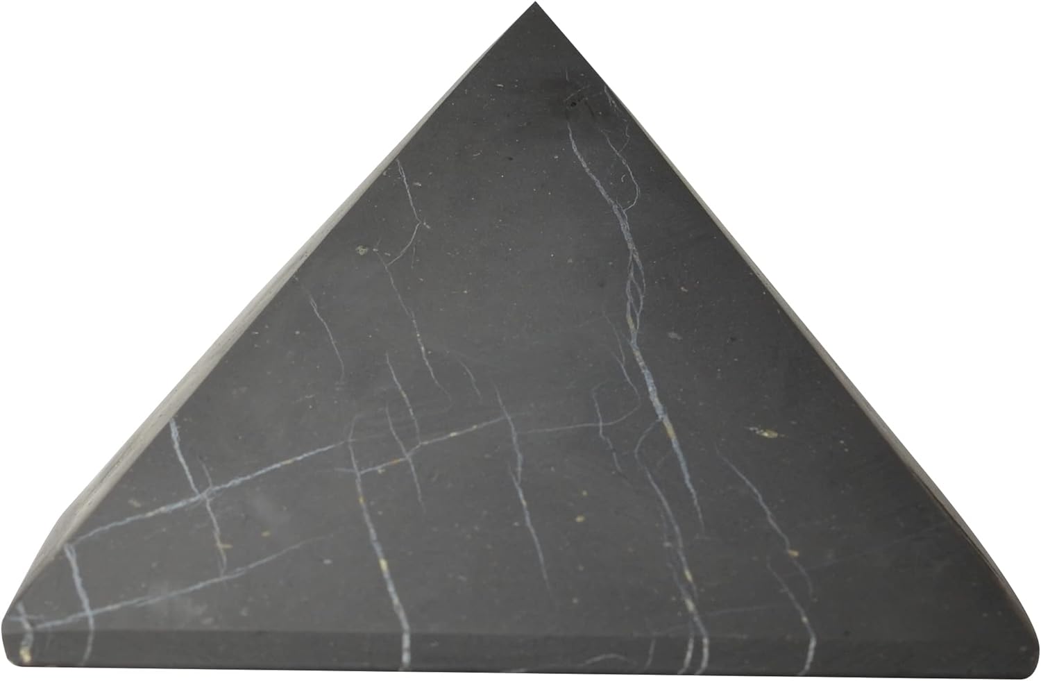 Authentic Shungite Pyramid Polished 50 Mm / 1.96" Chakra Energy Natural Healing Crystal Real Black Pyramid Home Office Protection Desk Decor Meditation Reiki Grounding Stone