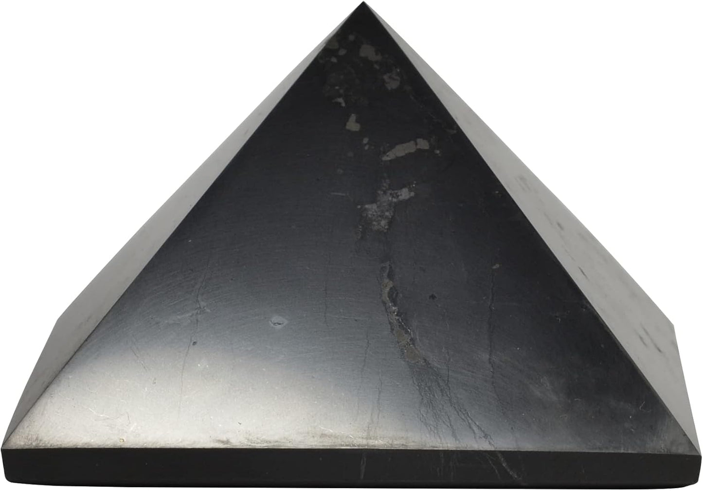 Authentic Shungite Pyramid Polished 50 Mm / 1.96" Chakra Energy Natural Healing Crystal Real Black Pyramid Home Office Protection Desk Decor Meditation Reiki Grounding Stone