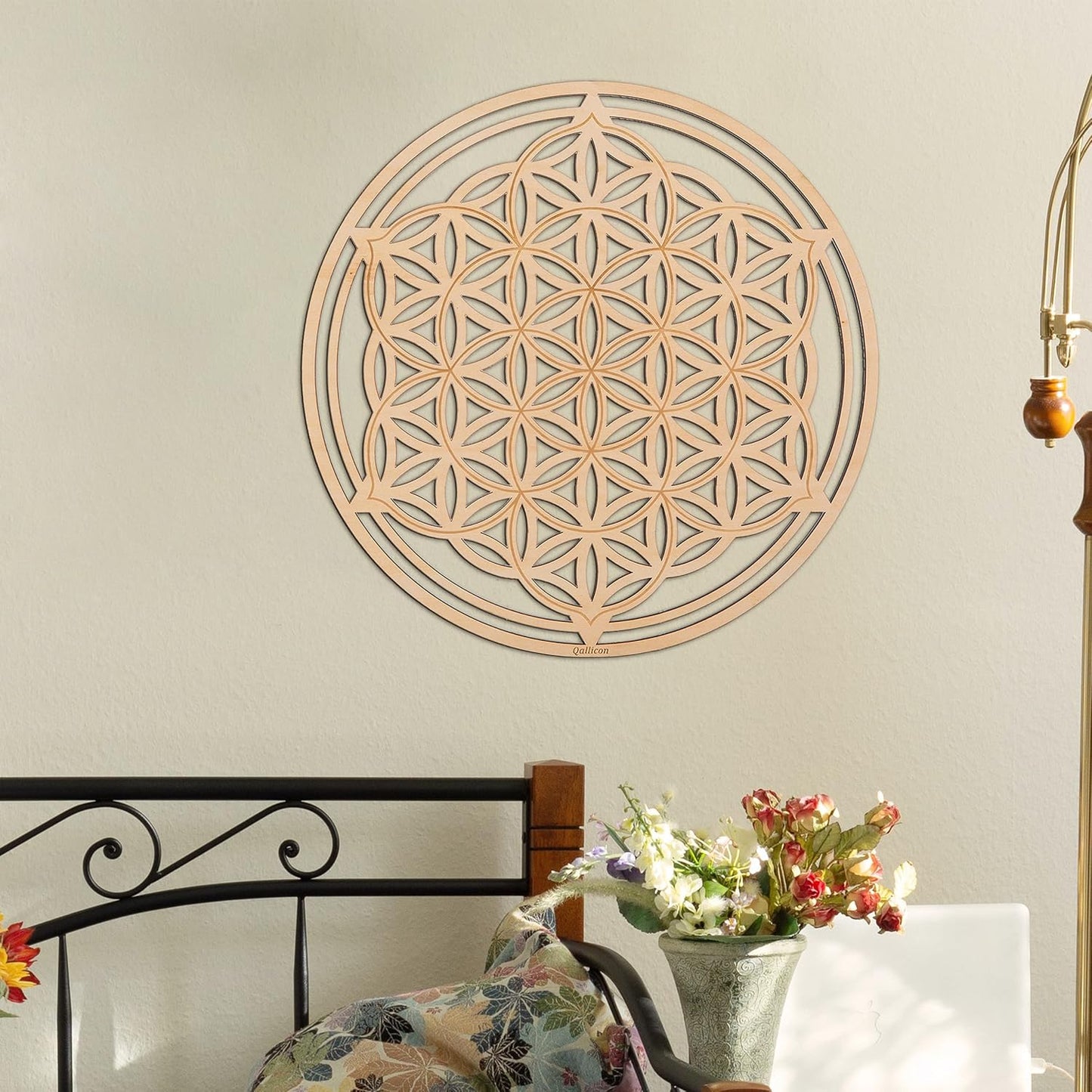 5.31" Sacred Geometry Wall Art 4 PCS Set, (The Eye of Horus, the Flower of Life, the Tree of Life, Metatron'S Cube) Crystal Grid Meditation Chakra Wooden Wall Art Yoga Decor Spiritual Gifts