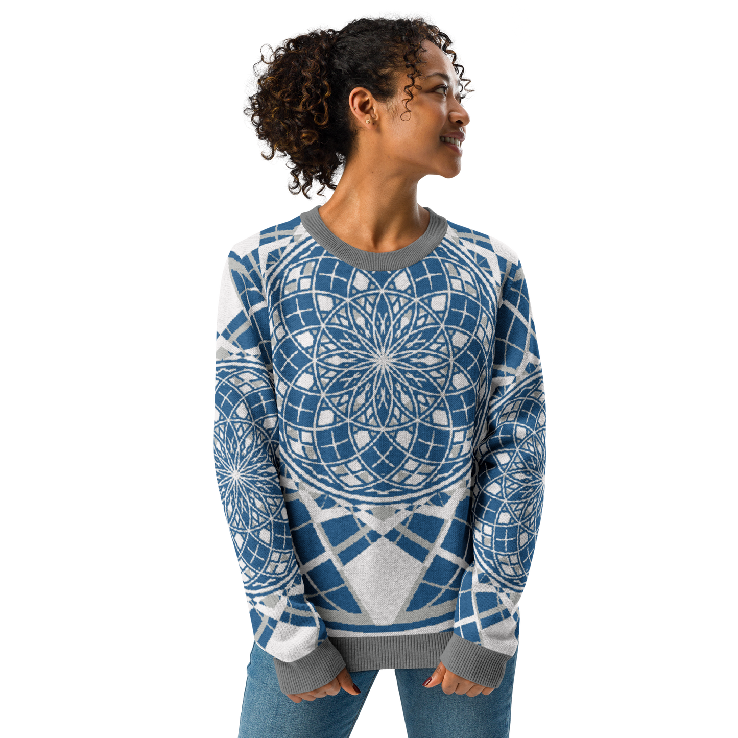 Mystic Blue Sky - Knitted Crew Neck Sweater