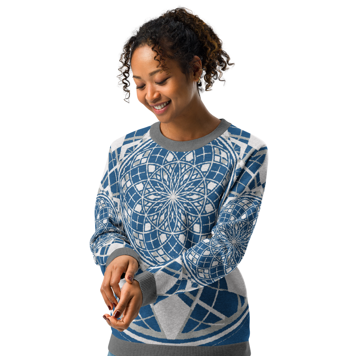 Mystic Blue Sky - Knitted Crew Neck Sweater